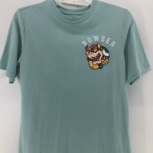 Super Mario Blue Bowser Shirt Youth XL (18) Back Has Large Graphic Design